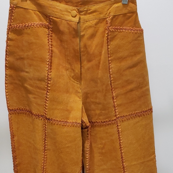 Vintage Patchwork crochet Suede fully lined pants with vest size 8 - Picture 3 of 7